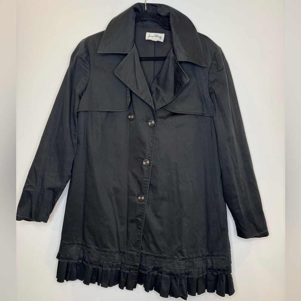 Joseph Ribkoff lagenlook artsy Black Pleated Hem Trench Coat - Picture 1 of 10